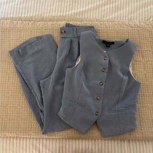 Blue Women's Dressy Pants & Vest Set